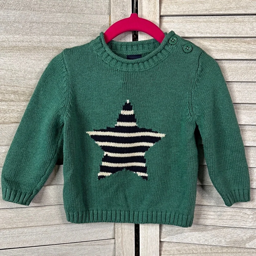 GAP Baby Striped Star Knit Sweater NWT 6-12M Green Cozy Pullover Classic